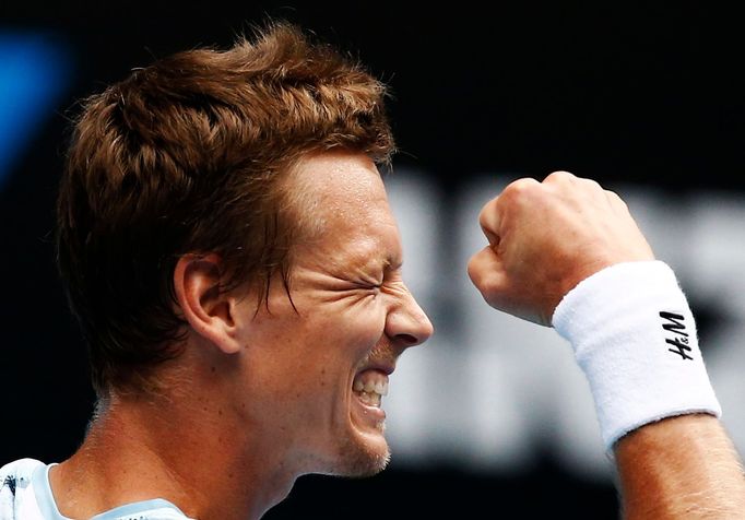 Tomáš Berdych při vítězném čtvrtfinále Australian Open s Rafaelem Nadalem.