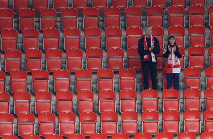 Soccer Football - Czech First League - Slavia Prague v Sparta Prague - Eden Arena, Prague, Czech Republic - July 8, 2020   Slavia Prague fans inside the stadium    REUTER