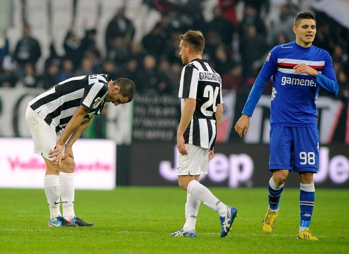 Radost Icardiho ze Sampdorie Janov v utkání na hřišti Juventusu Turín v italské Serii A.