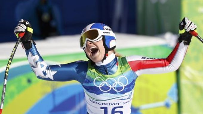 Lindsey Vonnová slaví vítězství na olympijských hrách