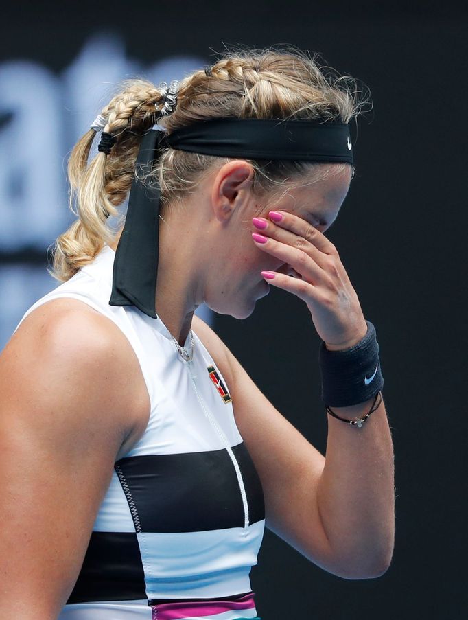 Tennis - Australian Open - First Round - Melbourne Park, Melbourne, Australia, January 15, 2019.  Belarus’s Victoria Azarenka reacts during the match against Germany's La