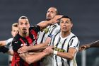 35. kolo italské fotbalové ligy 2020/21, Juventus - AC Milán: Zlatan Ibrahimovic, Giorgio Chiellini a Cristiano Ronaldo