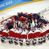 České hokejistky před zápasem se Švédskem na olympiádě v Pekingu 2022