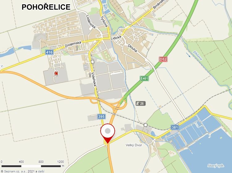 Mapa nehodových míst I/52 Pohořelice nad Jihlavou
