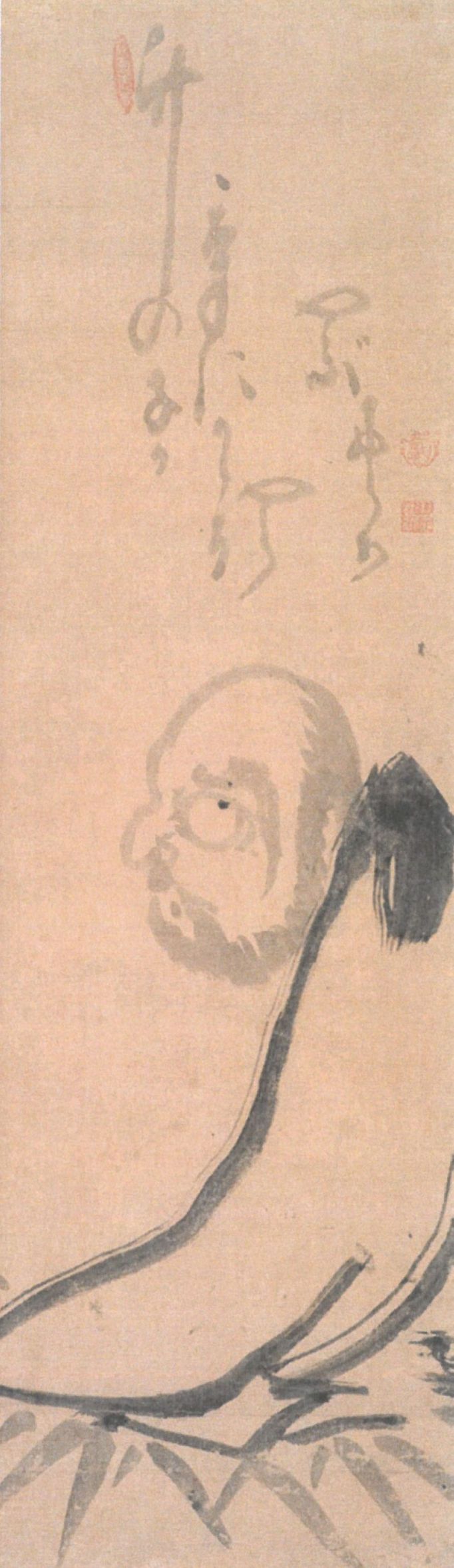 Patriarcha zenové školy Daruma na svitku japonské zenové malby od Hakuina Ekakua ze sbírky Felixe Hesse, kterou darem získala Národní galerie.