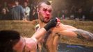 Danik Vesnenok and Danila Utenkov fight during the "Top Dog" bare-knuckle boxing tournament in Moscow, Russia April 16, 2021. Picture taken April 16, 2021. REUTERS/Shamil