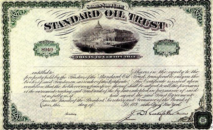 Certifikát společnost Standard Oil z roku 1896