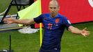 Arjen Robben of the Netherlands celebrates after scoring a goal against Australia during their 2014 World Cup Group B soccer match at the Beira Rio stadium in Porto Alegr