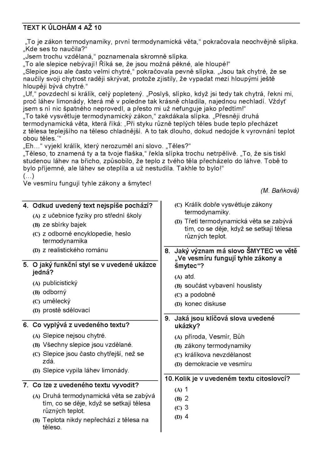 Pilotní zadání testu z češtiny pro celoplošné testování žáků 9. tříd - 4