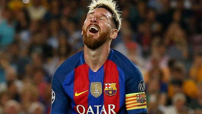 Lionel Messi z Barcelony slaví hattrick v síti Celticu Glasgow.