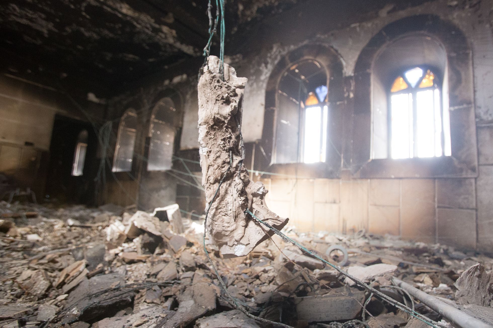 Opuštěné křesťanské město Karakoš (Al-Hamdaniya) v Iráku, vypálené Islámským státem