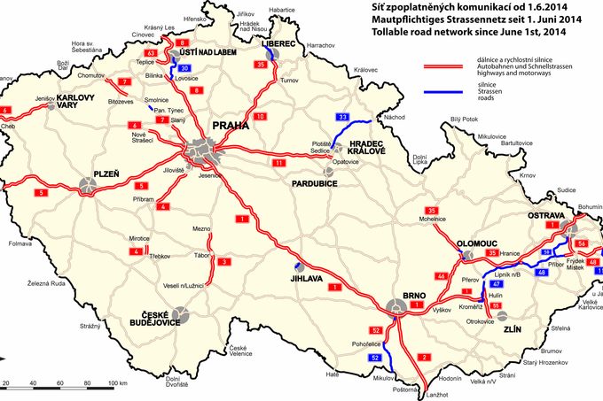 Elektronické mýtné se v Česku vybírá od roku 2007 na zhruba 1300 kilometrech dálnic, rychlostních silnic a 180 kilometrech silnic první třídy.