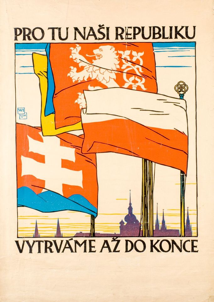 Vojtěch Preissig (1873–1944)
Pro tu naši republiku vytrváme až do konce, 1918
linoryt, papír, 86 × 61 cm