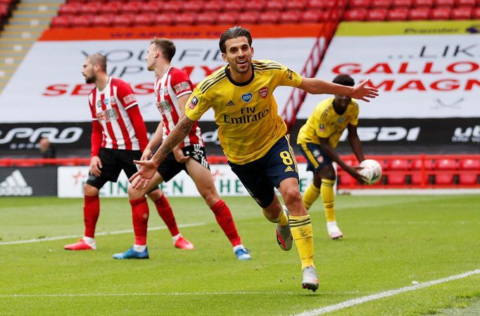 FA Cup 2019/20, čtvrtfinále Sheffield United - Arsenal: Hostující Dani Ceballos slaví vítězný gól na 1:2.