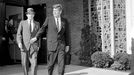 ohn Kennedy and White House Receptionist President John Kennedy and the White House receptionist David Powers leave St. Stephen's Roman Catholic Church in Washington, DC.