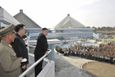 North Korean leader Kim Jong-Un (foreground, on R) inspects the construction site of the Munsu Swimming Complex, which is nearing completion, in this undated photo releas