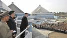 North Korean leader Kim Jong-Un (foreground, on R) inspects the construction site of the Munsu Swimming Complex, which is nearing completion, in this undated photo releas