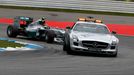 The safety car drives in front of Mercedes Formula One driver Nico Rosberg of Germany before the German F1 Grand Prix at the Hockenheim racing circuit July 20, 2014. REUT