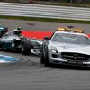 The safety car drives in front of Mercedes Formula One driver Nico Rosberg of Germany before German F1 Grand Prix at Hockenheim