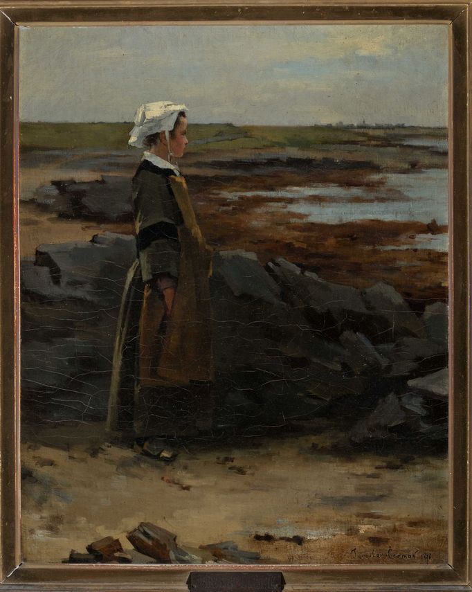 Jaroslav Čermák: Mladá Bretonka na pobřeží, 1876, olej, plátno, 41,5 × 32,5 cm