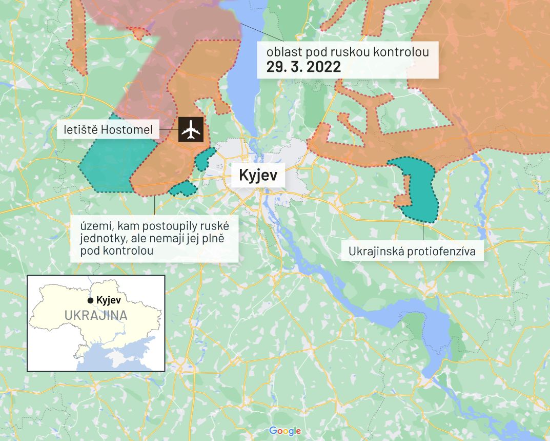 29. březen 2022: Mapa bojů na Ukrajině