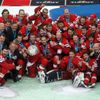 Český tým se raduje po vítězném zápase o třetí místo Finsko - Česko