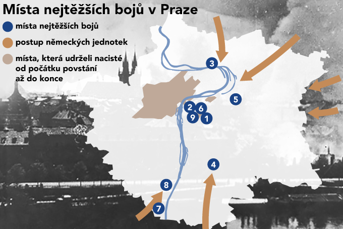 grafika - osvobození - místa nejtězších bojů
