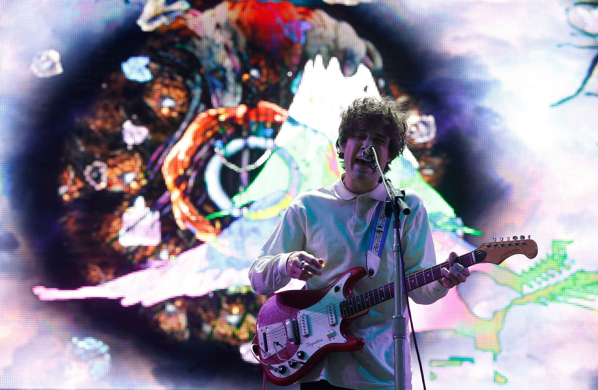 Lead vocalist Andrew VanWyngarden of MGMT performs at the Coachella Valley Music and Arts Festival in Indio
