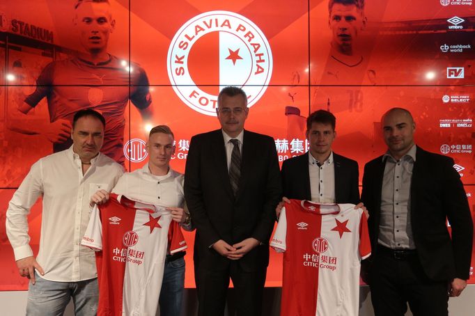 Tisková konference Slavie, představení posil: Jindřich Trpišovský, Petr Ševčík, Jaroslav Tvrdík, Lukáš Masopust, Jan Nezmar