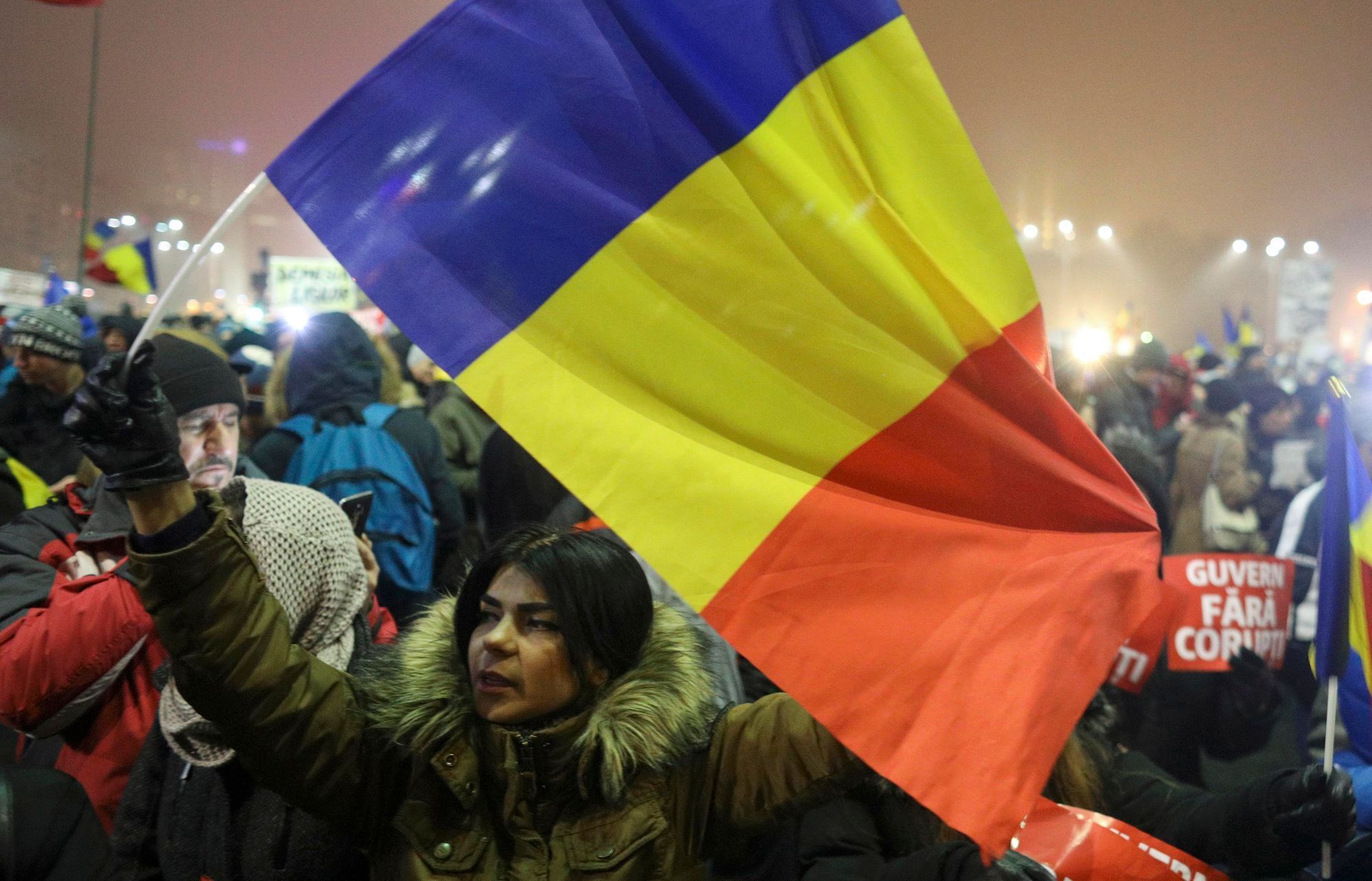 Jedna z demonstrací v Bukurešti proti rumunské vládě.