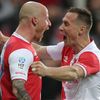 24. kolo HET ligy, Slavia - Karviná: Miroslav Stoch a Jan Bořil slaví gól na 2:1