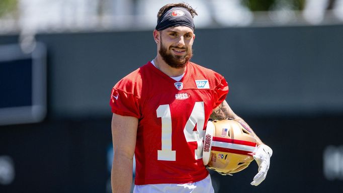 May 10, 2024; Santa Clara, CA, USA; San Francisco 49ers wide receiver Ricky Pearsall (14) smiles during the 49ers rookie minicamp at LeviÕs Stadium in Santa Clara, CA. Ma