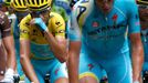 Astana team rider Nibali of Italy reacts as he cycles in the pack during the 170-km ninth stage of the Tour de France cycling race between Gerardmer and Mulhouse