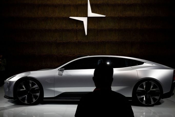 FILE PHOTO: A man looks at a Polestar Precept car at the Beijing International Automotive Exhibition, or Auto China show, in Beijing, China September 26, 2020. REUTERS/Th