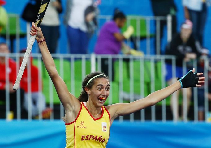 Women's Pool A Germany v Spain - Olympic Hockey Centre - Rio de Janeiro, Brazil - 11/08/2016. Carola Salvatella Panes (ESP) of Spain celebrates after scoring her team's s