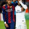 Paris St Germain's Lucas walks off the pitch with Barcelona's Neymar after their Champions League Group F soccer match at the Nou Camp stadium in Barcelona