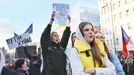 Demonstrace na Václavském náměstí. Praha, 27. 2. 2022