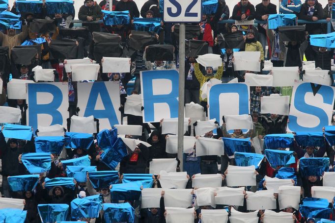 Fotbal, Baník Ostrava - České Budějovice: fanoušci zdraví Milana Baroše