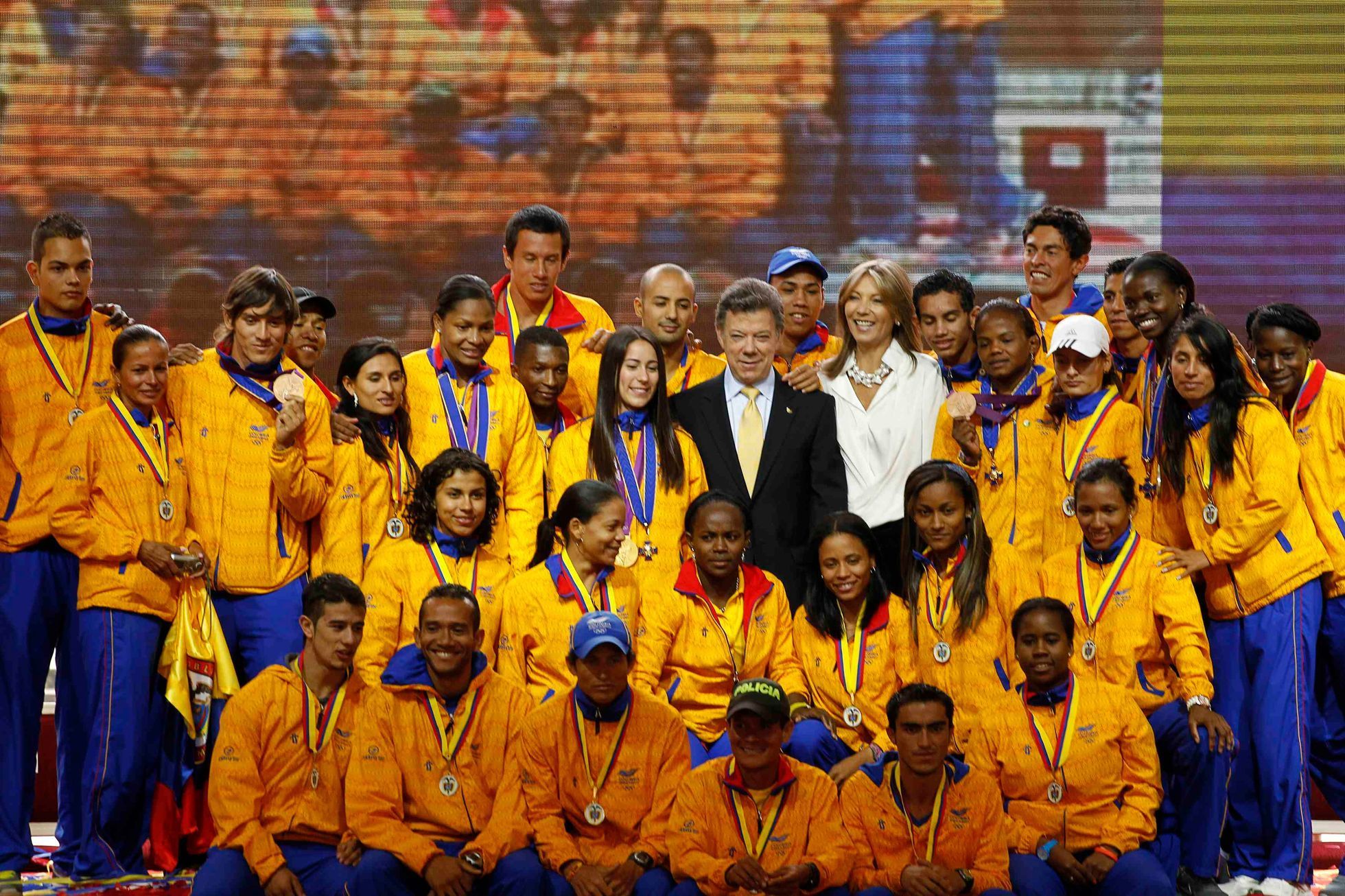 Kolumbijští atleti a medailisté u prezidenta Juana Manuela Santose