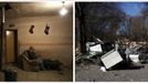 A combination photo shows Agustin Gabarri (L) watching TV at his house in Madrid's Spanish gypsy settlement of Puerta de Hierro December 20, 2011 and his daughter-in-law Covadonga Jimenez (R) looking at the remains of his home the day it was demolished February 15, 2012. Fifty-four families have been living in Puerta de Hierro, on the banks of the Manzanares river for over 50 years. Since the summer of 2010, the community has been subject to evictions on the grounds that the dwellings are illegal. Families whose houses have been demolished, move in with relatives whose houses still remain while the debris keeps piling up around them as more demolitions take place. REUTERS/Susana Vera (SPAIN - Tags: SOCIETY) ATTENTION EDITORS - PICTURE 3 OF 31 FOR PACKAGE 'GYPSY SITE DEMOLISHED' SEARCH 'GYPSY SITE' FOR ALL IMAGES Published: Lis. 5, 2012, 4:10 odp.