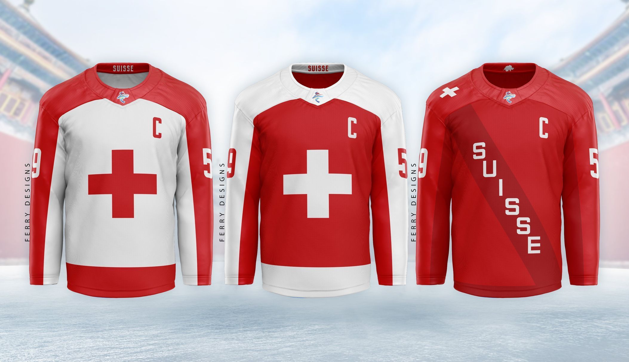 Návrhy hokejových dresů na olympiádu 2022 v Pekingu: Švýcarsko