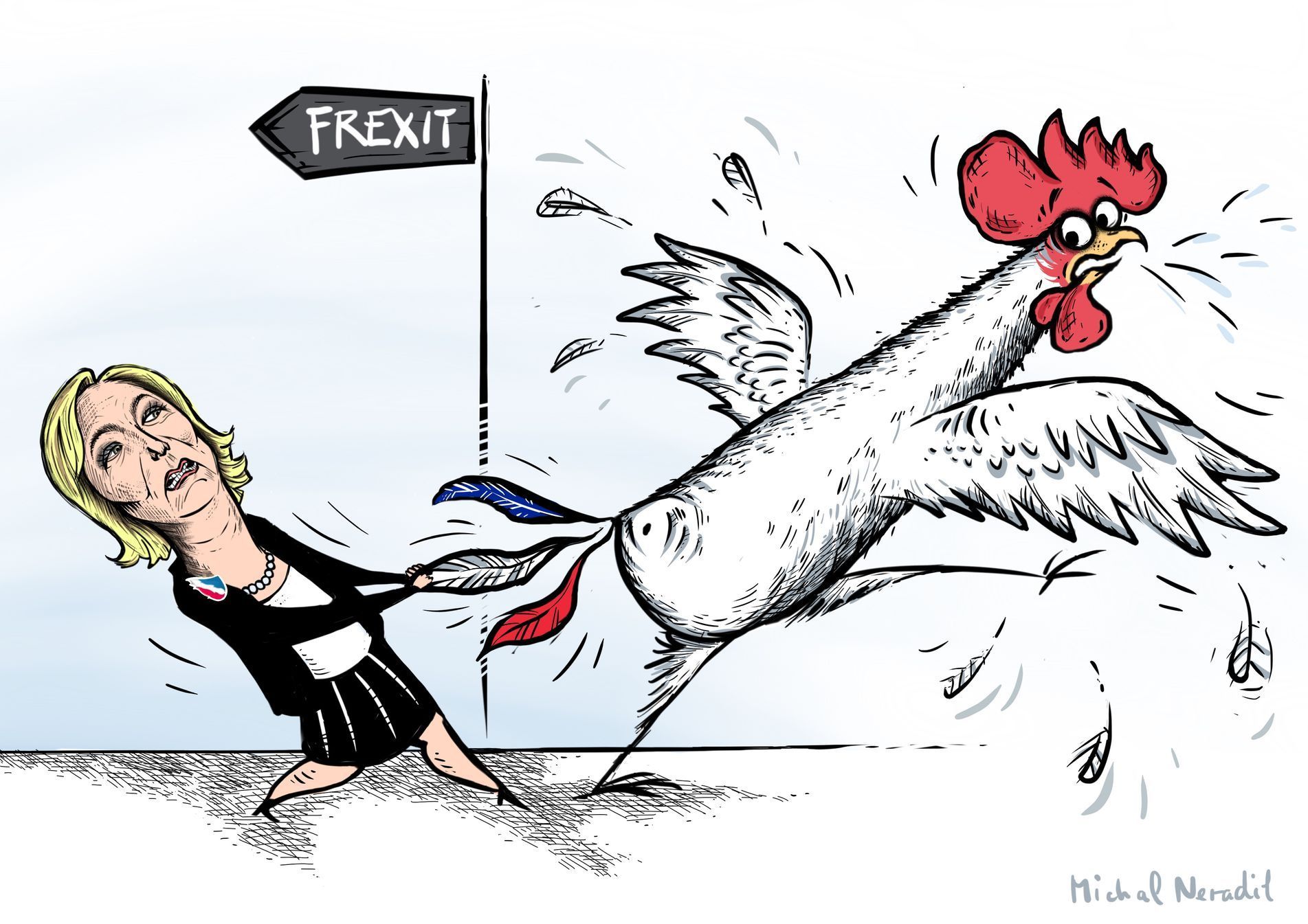 Francie volby Le Penová kresba