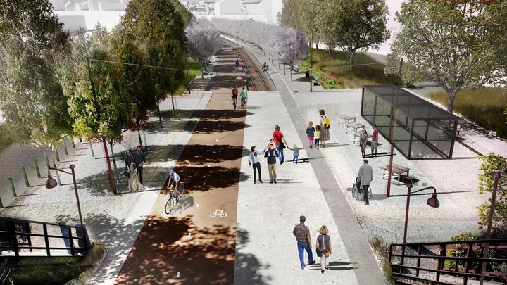 Obrazem: Opuštěnou železniční trať nahradí promenáda s parkem pro pěší a cyklisty