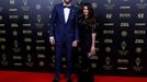 Soccer Football - The Ballon d’Or awards - Theatre du Chatelet, Paris, France - December 2, 2019   Liverpool's Alisson Becker and Natalia Loewe arrive  REUTERS/Christian