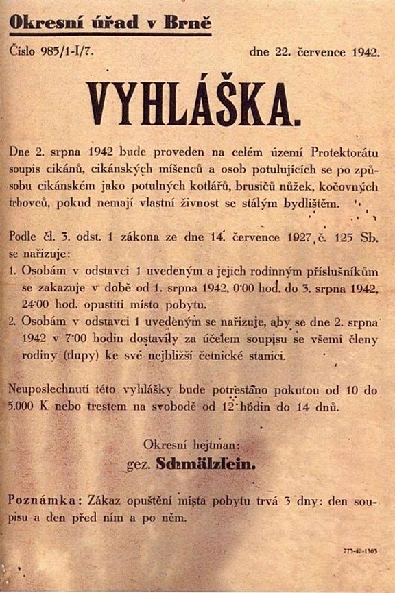 Vyhláška z roku 1942 "o soupisu Cikánů"