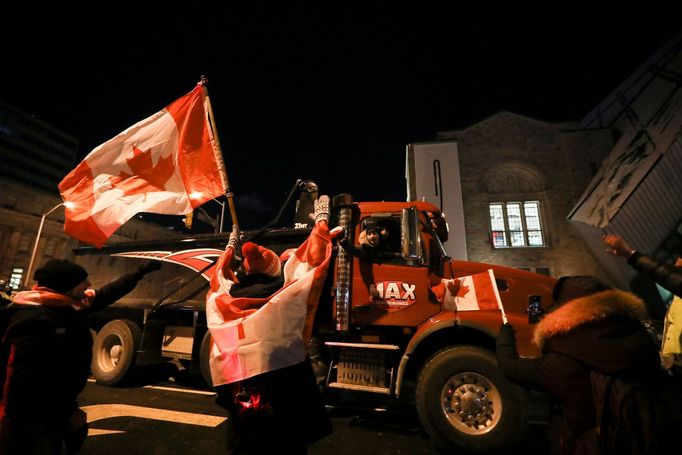 Protesty v Kanadě, únor 2022.