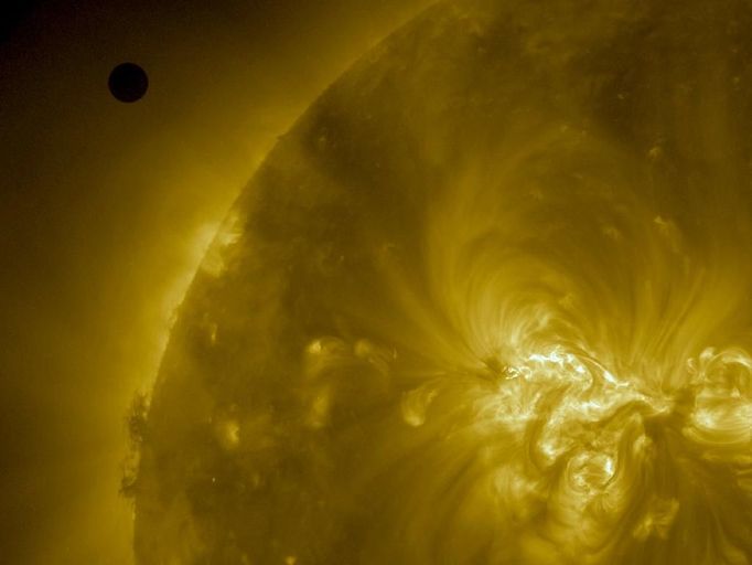 NASA's SDO Captures 2012 Venus Transit Approach This image from NASA's Solar Dynamics Observatory shows Venus as it nears the disk of the sun on June 5, 2012. Venus's 2012 transit will be the last such event until 2117. Credit: NASA/SDO, AIA