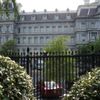 A Tesla vehicle is parked in West Executive Avenue, near the White House, in Washington