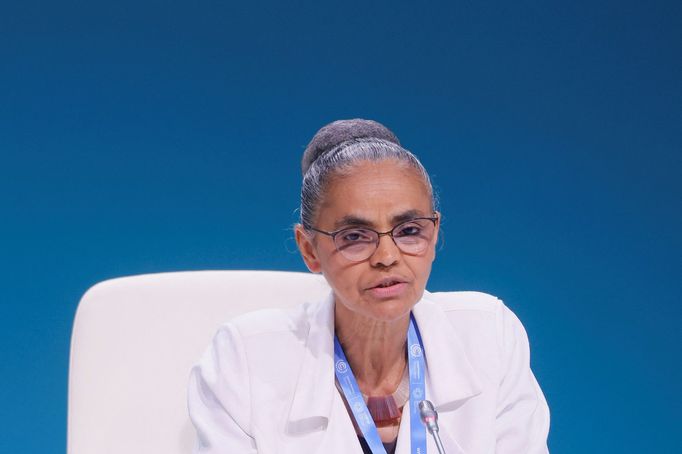 Brazilská ministryně životního prostředí Marina Silva hovoří na Konferenci OSN o změně klimatu COP29 v Baku, Ázerbájdžán, 23. listopadu 2024.