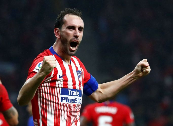 La Liga 2018/19, Atlético Madrid - Bilbao: Domácí kapitán Diego Godín slaví rozhodující gól.